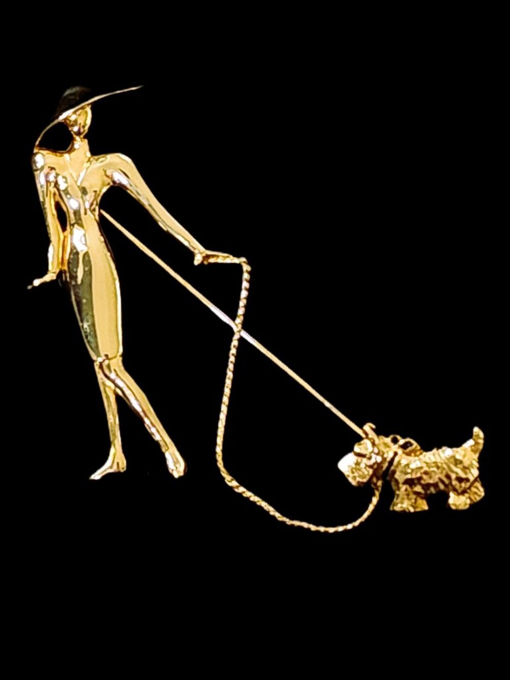 Vintage CAROLEE Windsor Collection Woman Walking Scottie Dog STICK PIN Gold-Tone